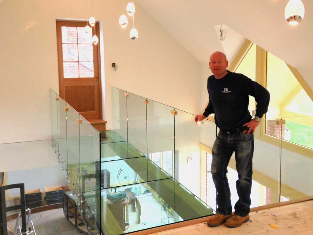 39mm thick toughened laminated glass walkway and 12mm toughened balustrade panels in Averham, Nottinghamshire
