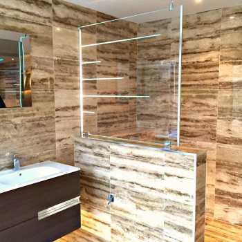 We love this customers idea of adding sandblasted lines into toughened glass, allowing the LED light to illuminate the strips creating a fantastic effect!