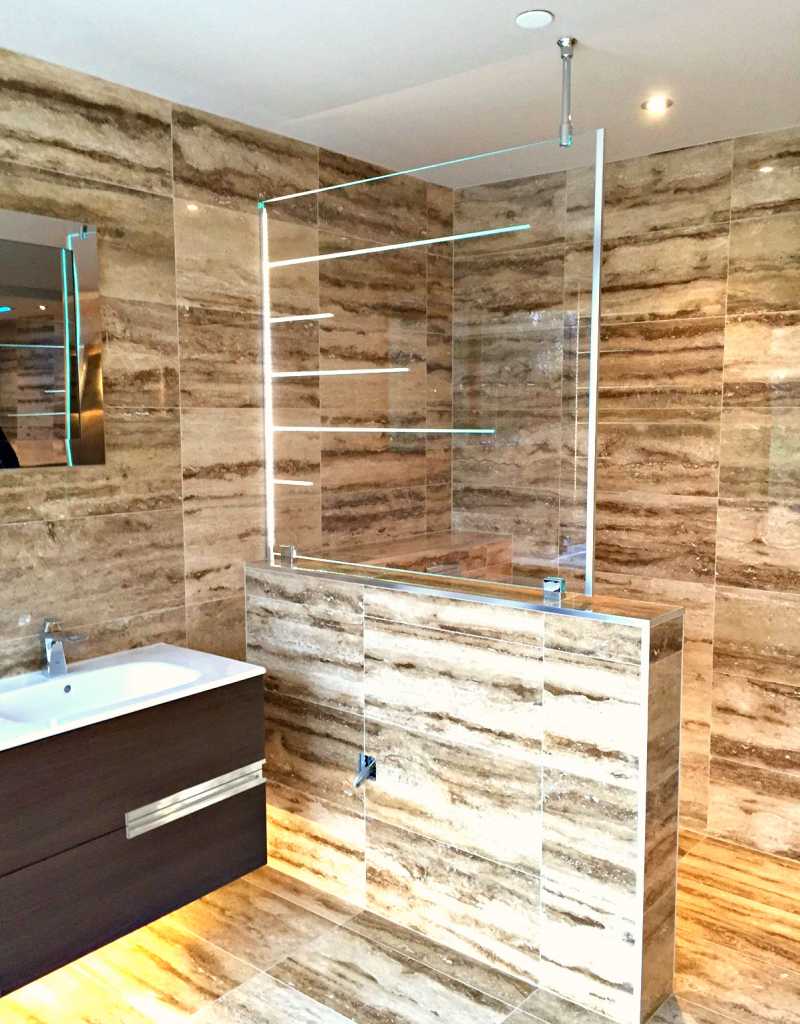 We love this customers idea of adding sandblasted lines into toughened glass, allowing the LED light to illuminate the strips creating a fantastic effect!