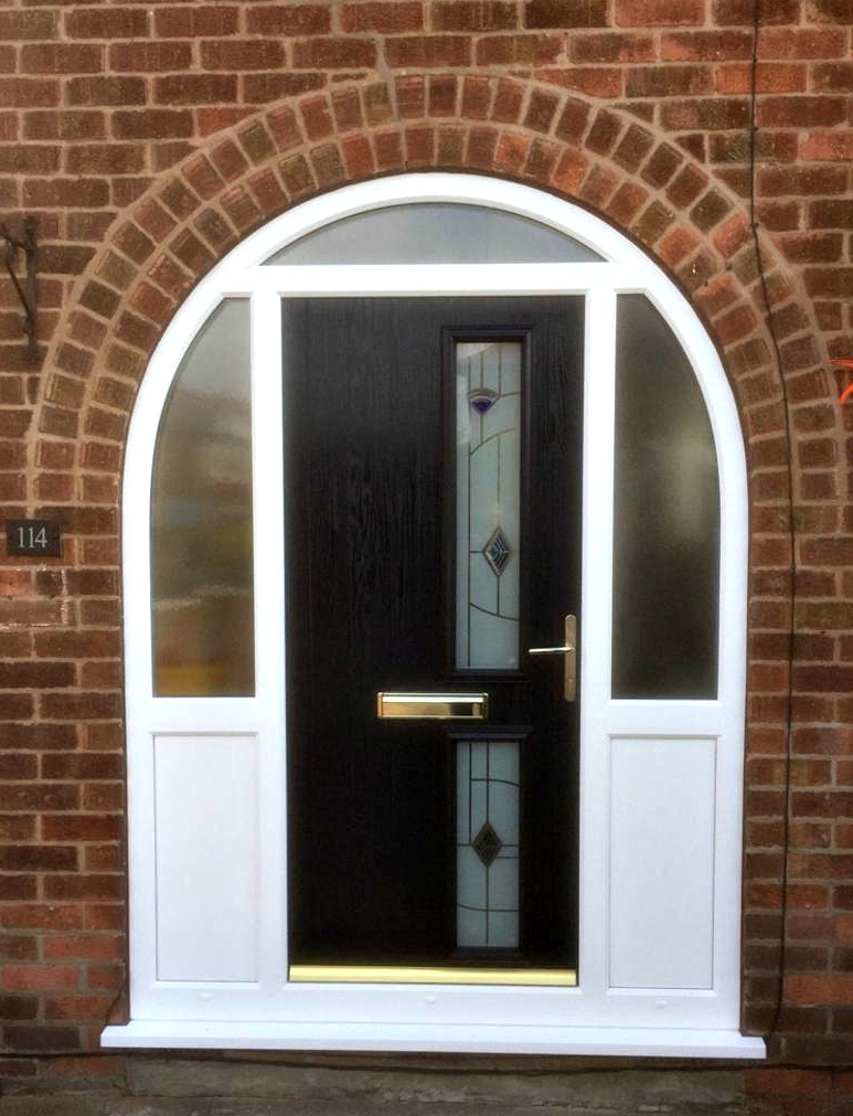 We made a template to ensure mm match perfection for Mrs Sills arched uPVC frame. She completed the look with a stylish and secure composite door, this particular one being the Twin Side Blue Murano style.