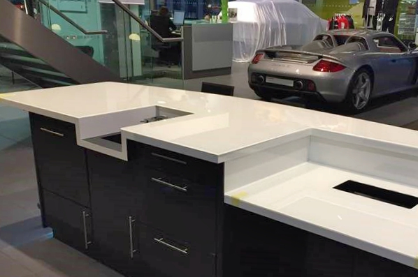 Toughened painted glass worktops supplied for the Porsche Centre in Solihull