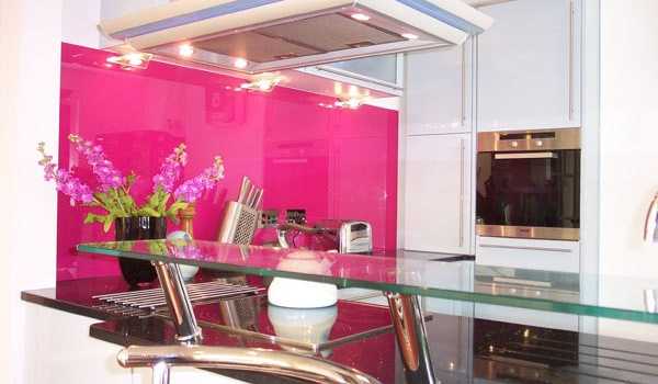Pink glass splashback