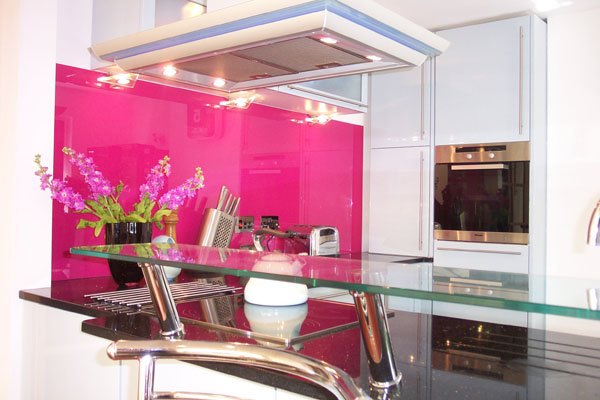 Pink glass splashback