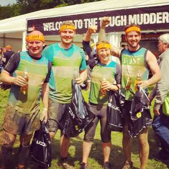 Danny, Ben, Danielle & Shane enjoying a well deserved cider at the Tough Mudder finish line