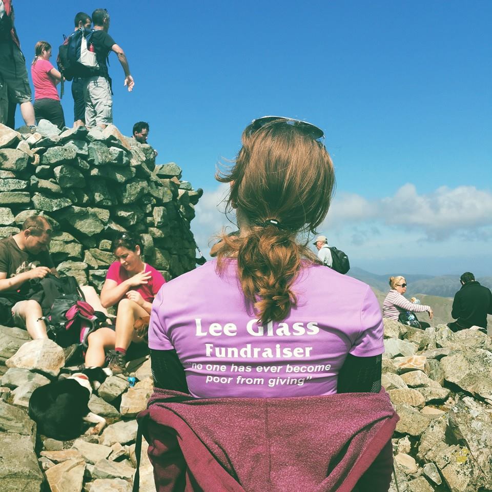 At the summit of Scafell Pike, England's highest mountain