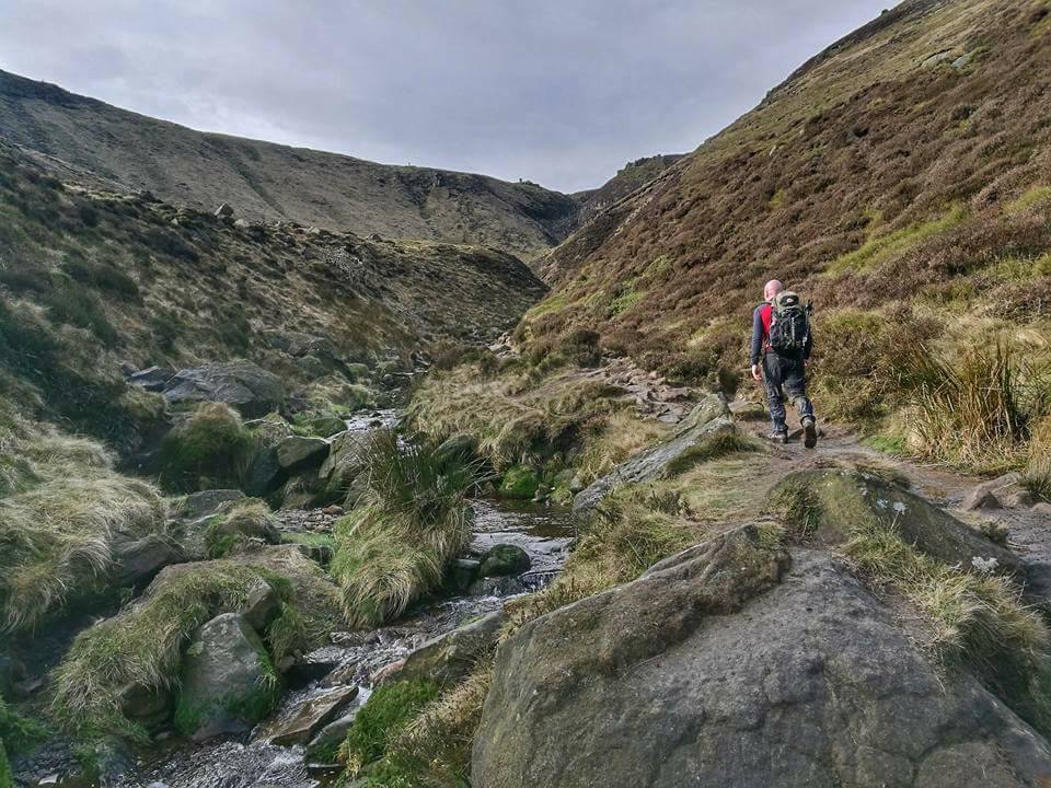 Danny making the ascent up to Kinder Scout on a recent training weekend