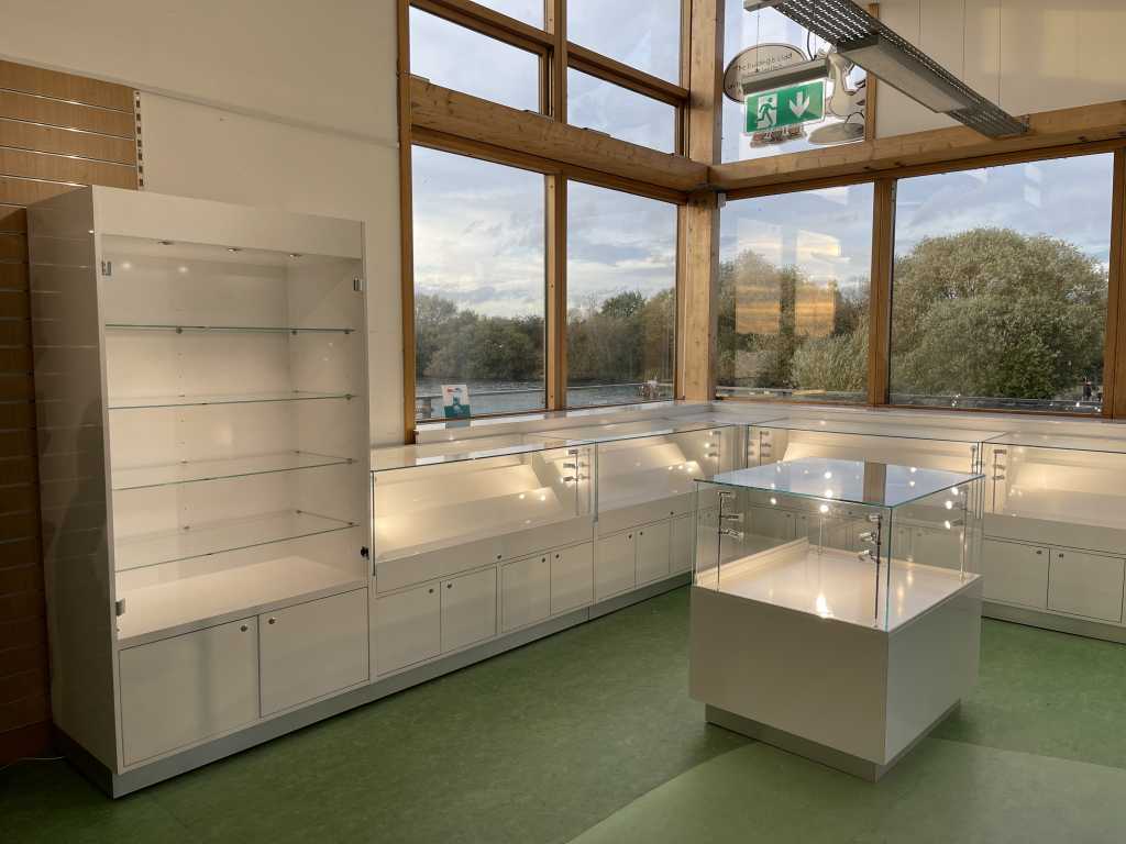 Wider view of uv bonding retail glass cabinets